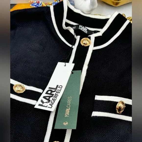 🆕KARL LAGERFELD🧿 NWT Classic Knit Dress with Embroidered Monogram, Black, Sz M - Picture 14 of 16